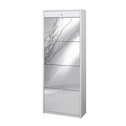 [S-OSK568BFSPK] Scarpiera con quattro ante a specchio e un cassetto Bianco Cenere 63x29x h164 cm