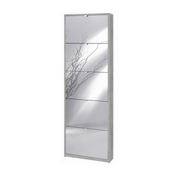 [S-ASK555CESPK] Scarpiera Slim Cinque Ante a Specchio Beton Cemento 63x18x H190 cm