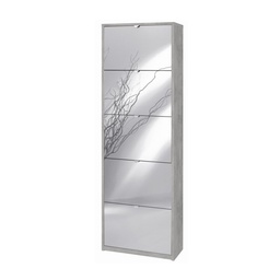 [S-ASK565CESPK] Scarpiera Slim Salvaspazio Cinque Ante a Specchio Beton Cemento 63x29x h190 cm