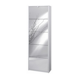 [S-OSK565BFSPK] Scarpiera slim salvaspazio con cinque ante a specchio Bianco Cenere 63x29x h190 cm
