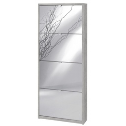 [S-ASK554CESPK] Scarpiera Slim Salvaspazio Quattro Ante a Specchio Beton Cemento 63x18x h154 cm