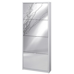[S-ASK554BFSPK] Scarpiera Slim Salvaspazio Quattro Ante a Specchio Bianco Cenere 63x18x h154 cm