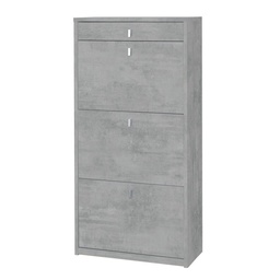[S-OSK567CECEK] Scarpiera salvaspazio sottile tre ante un cassetto Beton Cemento 63x29x h127 cm