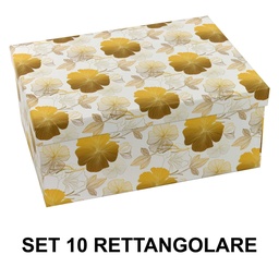 [S-V1226050000] Scatola rettangolare in cartone 1-10 fiori oro cm37,5x29h16