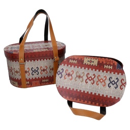 [S-V1231000000] Scatola ecopelle con manici rossa ovale 36x26h20 cm