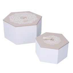 [S-V5925170000] Scatola in legno bianco mandala esagonale 19,5x19,5x10,5 cm