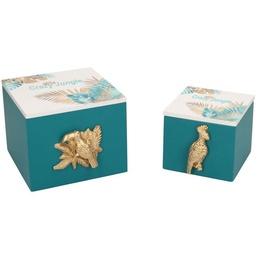 [S-V5924700000] Scatola in legno verde foglie rettangolare 12x13x10,5 cm
