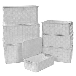 [S-V1225570000] Scatola rettangolare bianca in poliestere 1-7 con manici in metallo cm40x30h21,5