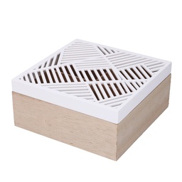 [S-V5925070000] Scatola portathe legno bianco quadro con 4 scomparti 18x18x8 cm