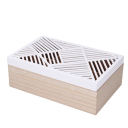 [S-V5925090000] Scatola portathe legno bianco rettangolare con 6 scomparti - 23x15x8 cm