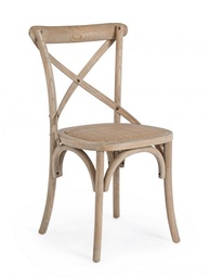 [S-B0743221] Sedia in legno di olmo con seduta imbottita in rattan naturale