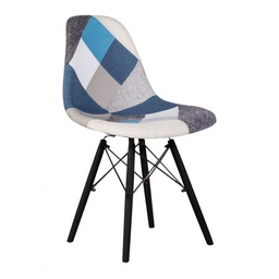 [S-FZ99841] Sedia Perdita in Tessuto Patchwork con Gambe in Legno e Supporto in Metallo Nero  84x48x54 cm