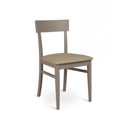 [S-OM/172/TO] Set di 4 sedie in legno laccato tortora con seduta in similpelle, dimensioni 45x44x82 cm