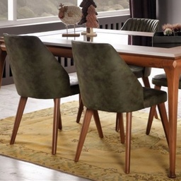 [S-FZ94639] Sedia in vellutino Verde Oliva gambe in legno DIANA 50x48x h87 cm
