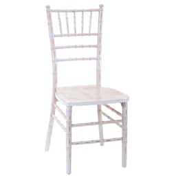 [S-V28068300SB] Sedia in legno chiavari sbiancato con cuscino avorio - Dimensioni: 40x40h43/92 cm