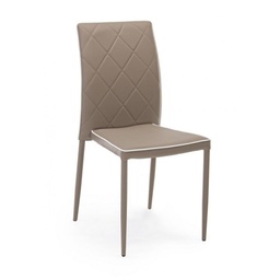 [S-B0730786] Sedia moderna tortora in similpelle, struttura in acciaio, imbottitura in schiuma poliuretanica, seduta e gambe rivestite in similpelle con bordatura a contrasto, schienale matelassé, acquisto minimo pz 4 e multipli, dimensioni: 43,5x53,5x92h