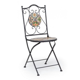 [S-B0806085] Sedia pieghevole in acciaio con seduta e schienale decorate in ceramica 92h cm