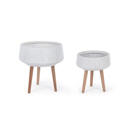 [S-B0790589] Set 2 Portavaso Ciotola Modern - Fibra di vetro - Gambe in legno di faggio - Misure: 33x36 cm, 43x45.5 cm