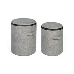 [S-B0720395] Set 2 Pouf in tessuto con contenitore Grigio - Dimensioni: Alto 35 cm x 44 cm, Basso 30,5 cm x 38 cm
