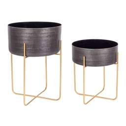 [S-B0182955] Set 2 porta vaso nero in alluminio stile design