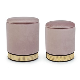 [S-B0720695] Set 2 pouf contenitore velluto rosa antico Milena - Dimensioni: Grande Ø36 - 44 cm altezza, Piccolo Ø31.5 - 40 cm altezza