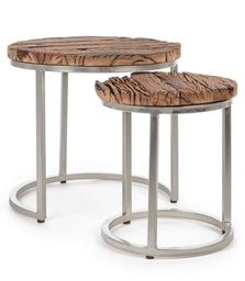 [S-B0746168] Set 2 tavolini moderno legno metallo Rafter - Grande Ø52 cm Diametro - 51 cm Altezza, Piccolo Ø36 cm Diametro - 43 cm Altezza