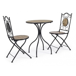 [S-B0806173] Set 3 Tavolo e 2 Sedie pieghevole Kansas - Acciaio e Ceramica - Misure: Sedie 38x38x92 cm, Tavolo 46x60x75 cm