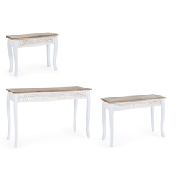 [S-B0745861] Set 3 consolle bianco in legno stile classico