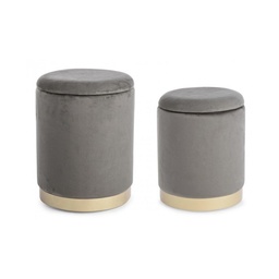 [S-B0720321] Set da 2 Pouf in velluto con contenitore Grigio POLINA