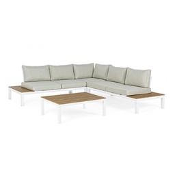 [S-B0662824] Set da esterno salotto angolare con cuscini bianco Elias