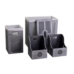 [S-V1920370000] Set di 2 ceste e 2 portatutto in legno grigio di diverse dimensioni