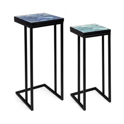 [S-B0740398] Set tavolini moderni arredo industrial pz 2, struttura in acciaio verniciata a polvere epossidica, piano in mdf con finitura a base d'acqua, piccolo 28x28x66h, grande 33x33x74h