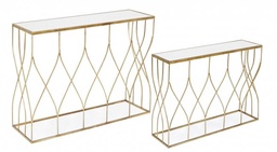 [S-B0746206] Set2 Consolle Elenor - Design Moderno e Raffinato - Acciaio Resistente e Vetro Trasparente - Versatile e Pronto all'Uso - Dimensioni G: 104x33x79 cm, P: 96,5x28x71 cm