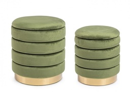 [S-B0720592] Set2 Pouf Contenitore in Velluto Darina Olive - Pouf G: 40x44 cm, Pouf P: 36x38 cm