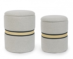 [S-B0720690] Set2 Pouf Contenitore Karina Grigio - Pouf con Contenitore Interno - Dimensioni: 36x44 cm e 31,5x40 cm