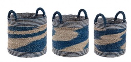 [S-B0380296] Cesta in materiale vegetale e rafia, dimensioni 2M x Achal To Nat-Blu