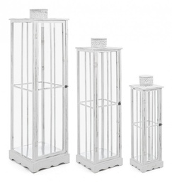 [S-B0140924] Set di 3 Lanterne Astana Bianco - Dimensioni: 40x40x150 cm, 32x32x125 cm, 24x24x90 cm