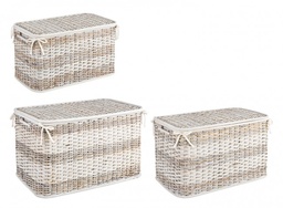 [S-B0402394] Set3 P.Oggetti Stacy - Set di oggetti in rattan e bambù con tessuto in poliestere e cotone