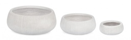 [S-B0790660] Set3 Vasi Ribbed Bomb Bianco Basso - Diametro: 43 cm Altezza: 18 cm, Diametro: 32 cm Altezza: 13 cm, Diametro: 22 cm Altezza: 9 cm