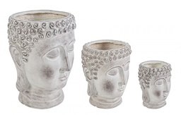 [S-B0790621] Set3 Vaso Testa Buddha in Fibra di Argilla
