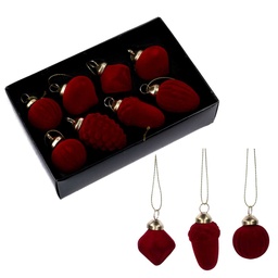 [S-V6185170000] Confezione di 8 sfere di vetro assortite in velluto bordeaux cm17x11h4,5