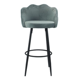 [S-FZ100379] Sgabello Orel in velluto grigio, gambe nere opache, forma a conchiglia, 100 cm, 54 cm, 55 cm