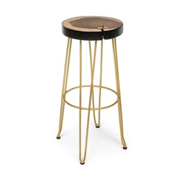 [S-B0680455] Sgabello bar oro in legno stile atmosphere - Seduta ø33 cm, Gambe ø44 cm, Altezza 74 cm