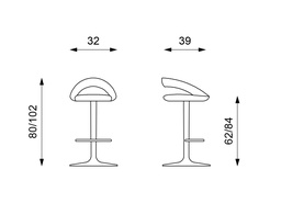 [S-OM/127/N] Sgabello elegante in similpelle nera con struttura in metallo, dimensioni 39x32x80/102h cm