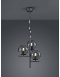 [S-TRIO302000342] Sospensione 3 Luci Sfere Vetro Fumé Antracite Ø40 cm
