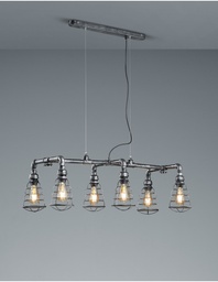 [S-TRIO307000688] Sospensione 6xE27 Industrial Argento Anticato Gotham L102 cm Trio Lighting