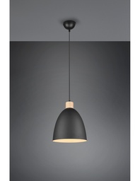 [S-TRIOR30681032] Sospensione Cucina Metallo Nero Inserto Legno Trio Lighting