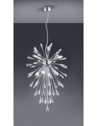 [S-TRIO308600706] Lampada Sospensione 7 Luci Minsk Cromo con Gocce Cristallo