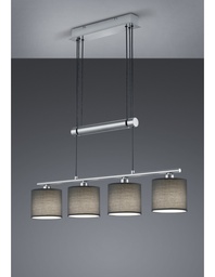 [S-TRIO305400411] Sospensione Nichel 4 Paralumi Tessuto Grigio L77 cm