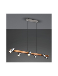 [S-TRIO312490607] Sospensione in Legno con 6 Spot Nichel Cilindrici Orientabili
